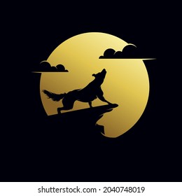 wild wolf in the moon logo design