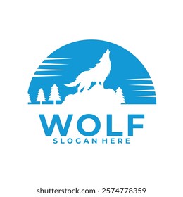 Wild Wolf and Moon logo design icon. Wolf logo vector design template