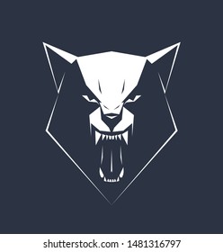 Wild wolf on an isolated background, grin, sharp teeth and mouth. vector.