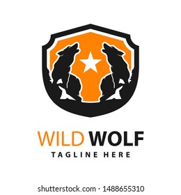 wild wolf shield logo design