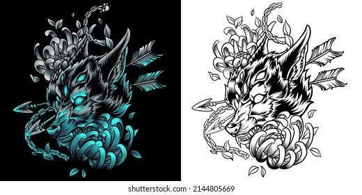 wild wolf vector illustration in neon color style