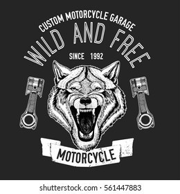 Wild wolf Vector image for motorcycle t-shirt, tattoo, motorcycle club, motorcycle logo