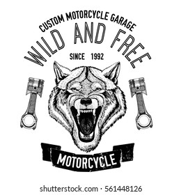 Wild wolf Vector image for motorcycle t-shirt, tattoo, motorcycle club, motorcycle logo