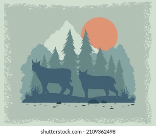 wild wolves in landscape scene