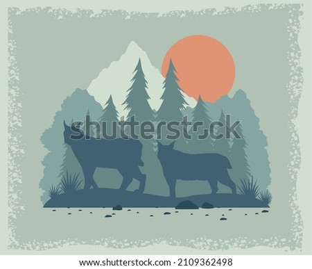 wild wolves in landscape scene