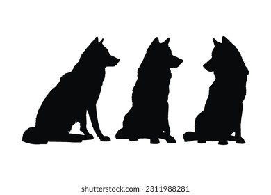 Wild wolves sitting in different positions. Wolf full body silhouette collection. Carnivore wolves silhouette bundle vector. Dangerous wild animals like wolf, silhouettes on a white background.