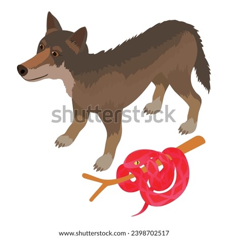 Wild world icon isometric vector. Grey wolf animal and red cobra on branch icon. Biological diversity concept