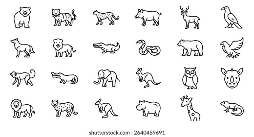 Wild-Animals outline or line icon design bundle.