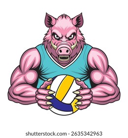 wildboar volleyball mascot vector illustration volleyball mascot design