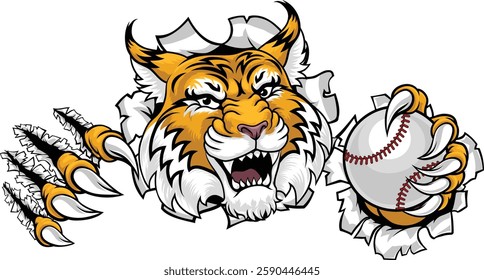 A wildcat or bobcat animal baseball sports team cartoon mascot