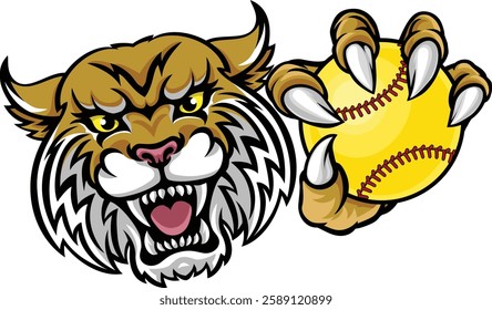 A wildcat or bobcat animal softball sports team cartoon mascot