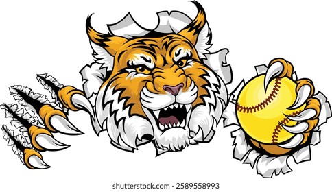 A wildcat or bobcat animal softball sports team cartoon mascot