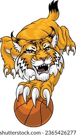 A wildcat or bobcat basketball ball team cartoon animal sports mascot