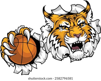 A wildcat or bobcat basketball ball team cartoon animal sports mascot