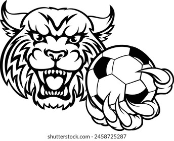 A wildcat bobcat cat cougar animal sports mascot holding soccer football ball 