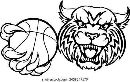 A wildcat bobcat cat cougar animal sports mascot holding basketball ball 