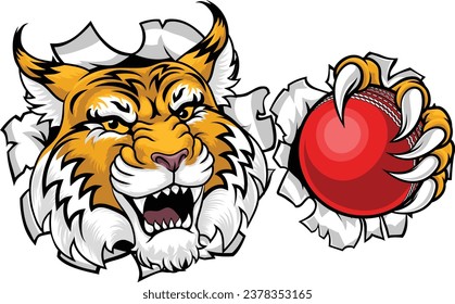 A wildcat or bobcat with a cricket ball animal sports team mascot