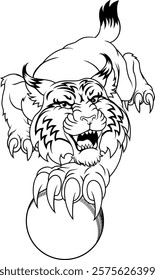 A wildcat or bobcat with a cricket ball animal sports team mascot