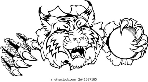 A wildcat or bobcat with a cricket ball animal sports team mascot