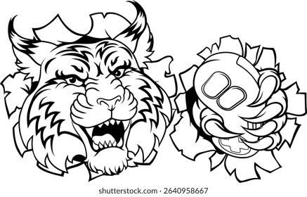 A wildcat or bobcat gamer with video game controller sports team animal mascot