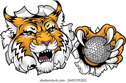 A wildcat or bobcat with golf ball sports team cartoon animal mascot