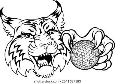 A wildcat or bobcat with golf ball sports team cartoon animal mascot