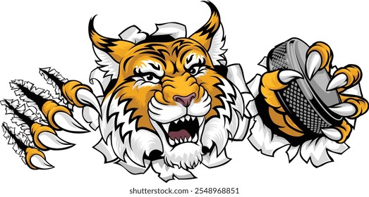 Ein Wildkatze oder Bobcat Eishockey-Team Cartoon Tiersport Maskottchen