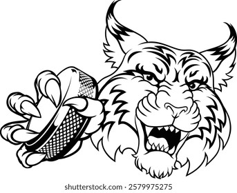 A wildcat or bobcat ice hockey team cartoon animal sports mascot