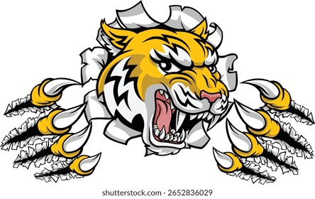 Wildcat or bobcat lynx tearing throuigh the background sports mascot