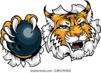 A wildcat or bobcat ten pin bowling ball animal sports team mascot