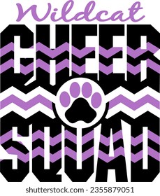 wildcat cheer squad with chevrons and paw print for school, college or league sports