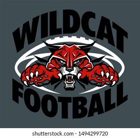 wildcat football team design with mascot head inside football for school, college or league