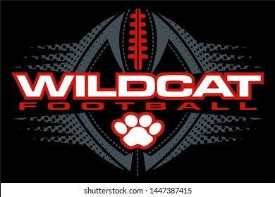 Wildcat Football Team Design With Paw Print And Ball For School, College Or League