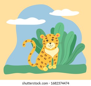 Wildcat live in safari, savanna or jungle. Leopard or panther, jaguar or cheetah, dangerous animal. Wild predator in wilderness or zoo. Big cat with spotted coat. Vector illustration in flat style