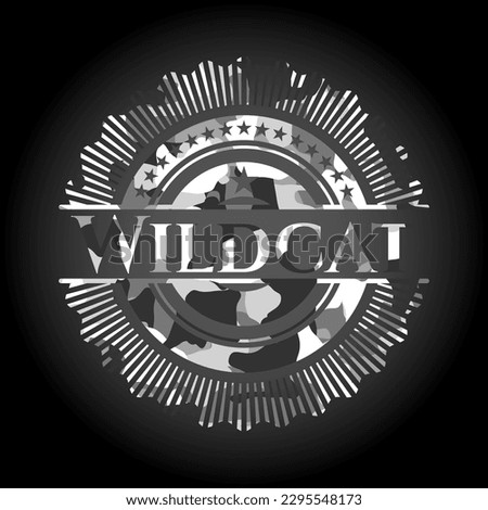 Wildcat on grey camouflaged texture 