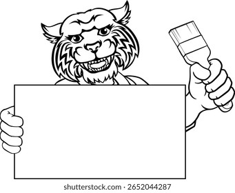 Um pintor selvagem decorador handyman desenho desenhista homem de construção mascote personagem segurando uma ferramenta de pincel de tinta