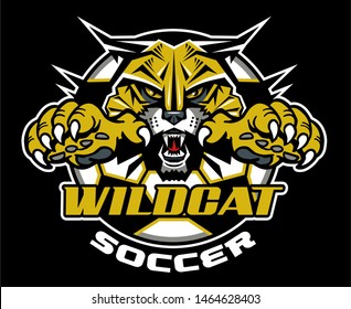 wildcat soccer team design with mascot and ball for school, college or league