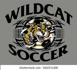 wildcat soccer team design with mascot ripping out of ball for school, college or league