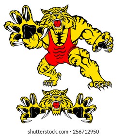 Wildcat wrestler mascot with sharp claws