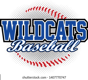 Wildcats Baseball Design is a wildcats mascot design template that includes team text and a stylized softball graphic in the background. Great for team or school t-shirts, promotions and advertising.