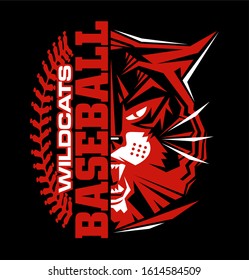 wildcats baseball team design with stitches and half mascot for school, college or league