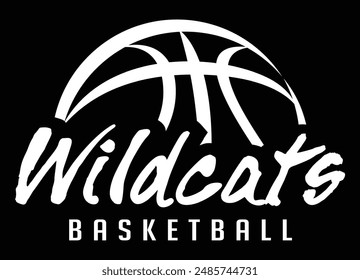 Wildcats Basketball Team Graphic White Version is a sports design template that includes graphic Wildcats text and a stylized basketball. This is a great modern design for advertising and promotions.