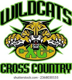 wildcats cross country team design with mascot for school, college or league sports