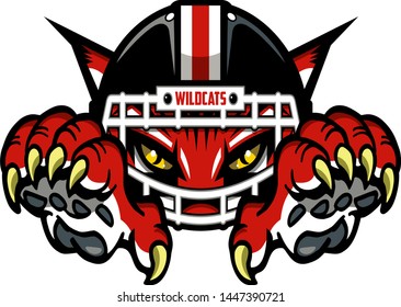 wildcats football mascot face wearing facemask and claws for school, college or league