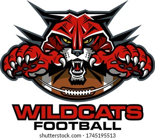 wildcats football team design with half ball and mascot for school, college or league