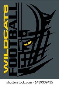 wildcats football team design with mascot and facemask for school, college or league