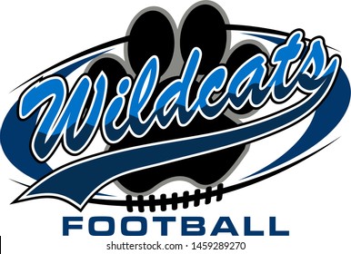 wildcats football team design with paw print inside ball for school, college or league