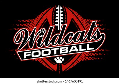 wildcats football team design with paw print and ball for school, college or league