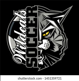 wildcats soccer team design with half mascot and ball for school, college or league