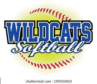 Wildcats Softball Design is a wildcats mascot design template that includes team text and a stylized softball graphic in the background. Great for team or school t-shirts, promotions and advertising.